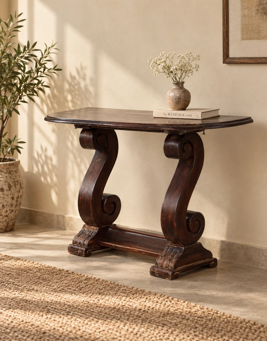 Antique carved wooden hall table